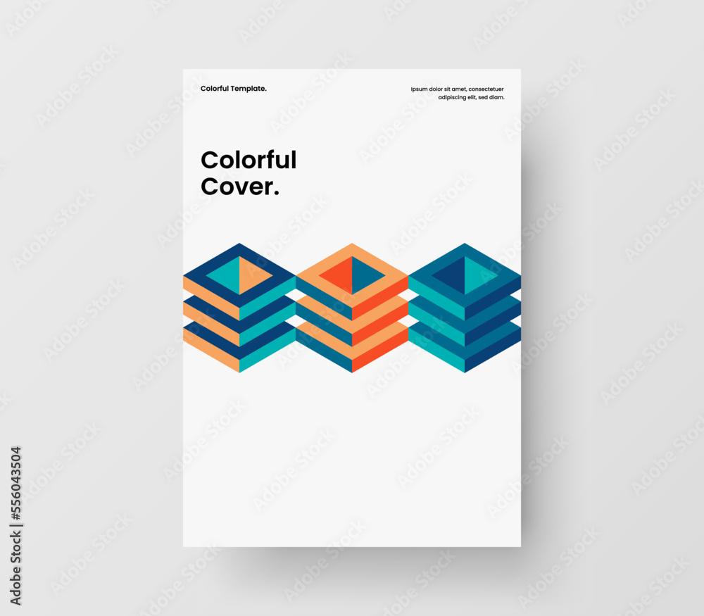 Multicolored geometric tiles flyer template. Clean brochure vector design concept.