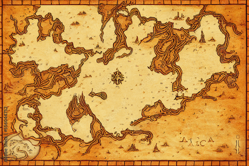 Naklejka premium ファンタジー系地図の背景イラスト(AI generated image)