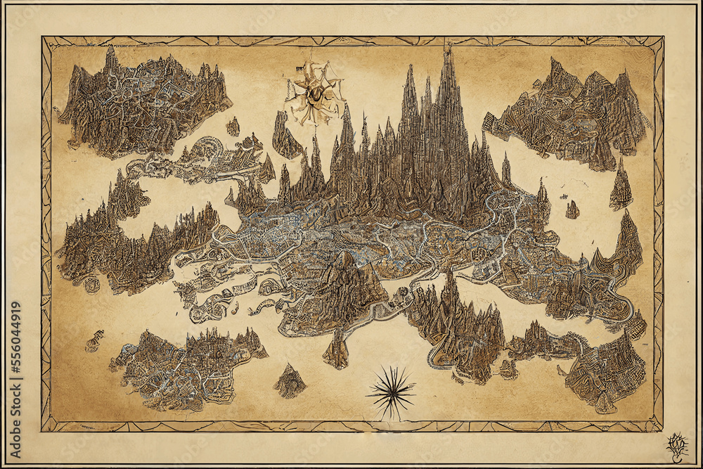 Naklejka premium ファンタジー系地図の背景イラスト(AI generated image)