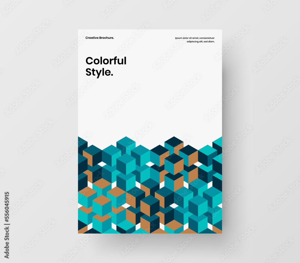 Multicolored geometric hexagons book cover layout. Trendy flyer vector design illustration.