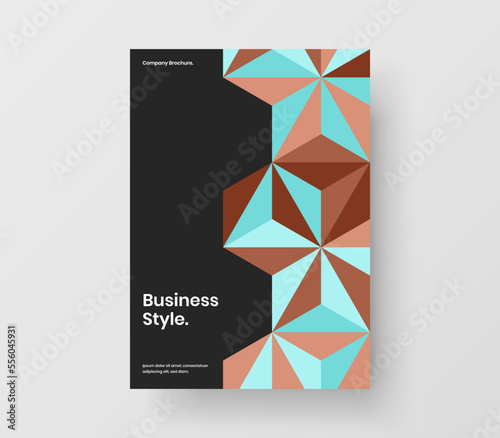 Simple flyer vector design layout. Modern mosaic hexagons company brochure template.