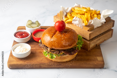 Homemade hamburger served w...