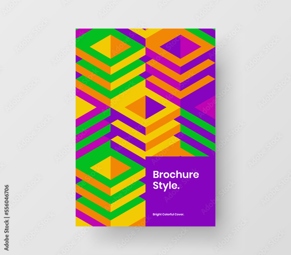 Multicolored company brochure vector design illustration. Vivid mosaic hexagons catalog cover template.