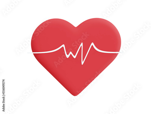 red heart with white pulse line with 3d vector icon cartoon minimal style