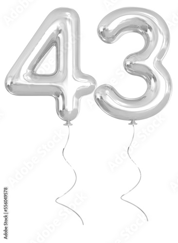 Number 43 Silver Balloon 3d