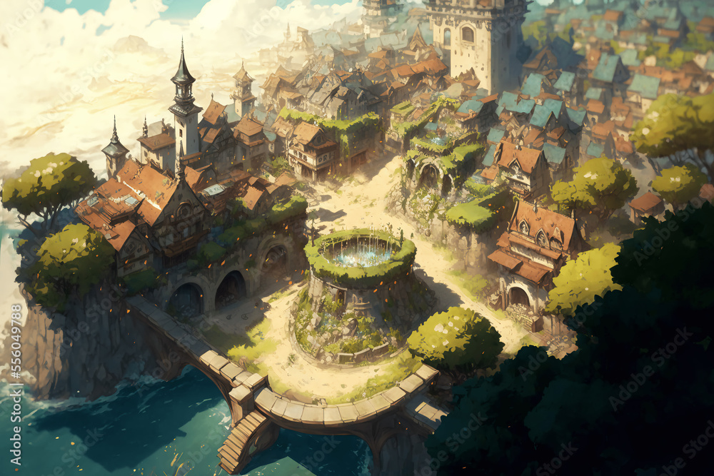 Obraz premium 俯瞰地図の背景イラスト(AI generated image)