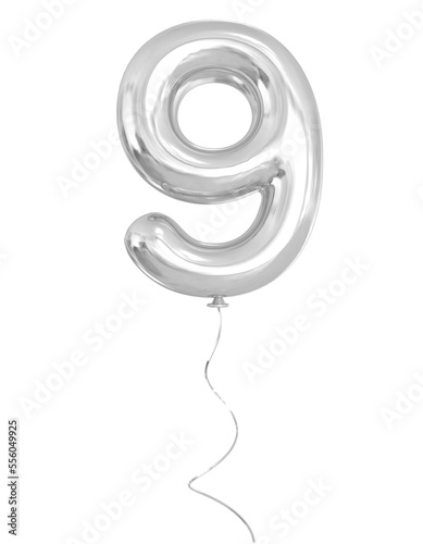 Number 9 Silver Balloon 3d