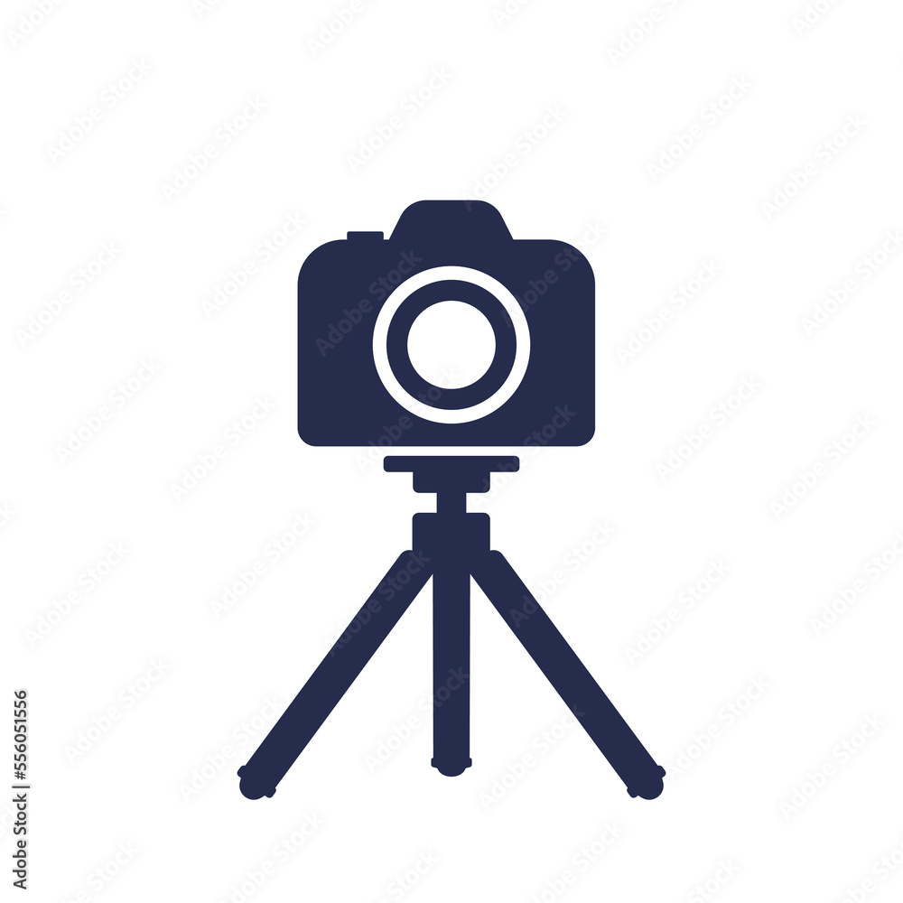 Camera on tripod icon on white Camera on tripod icon on white