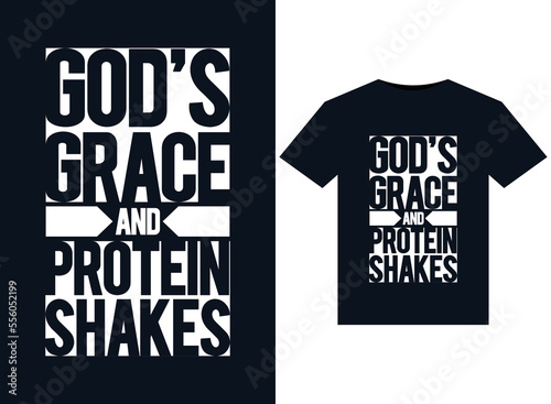 God's Grace and Protein Shakes illustrations for print-ready T-Shirts design