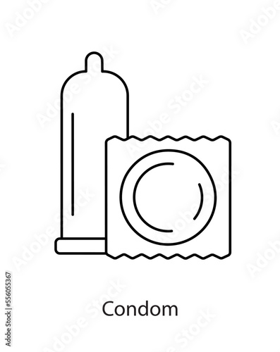Barrier contraception method condom, line icon in vector