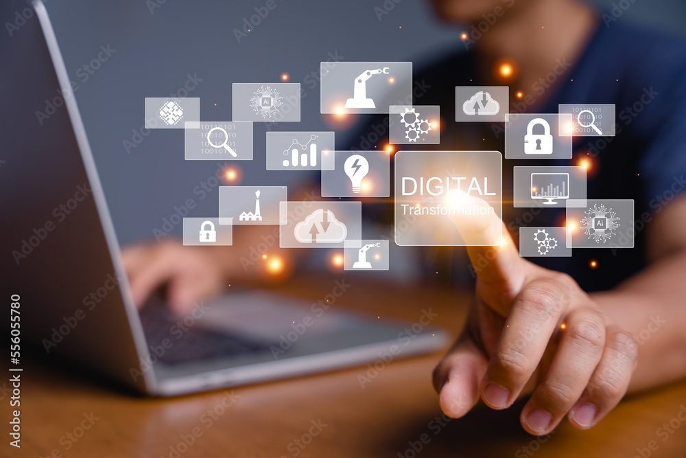 Digitalization of business processes and digital transformation technology strategy, optimize and automate operations, customer service and industrial management from IOT and big data cloud computing Digitalization of business processes and digital transformation technology strategy, optimize and automate operations, customer service and industrial management from IOT and big data cloud computing