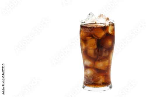 Cola in glass with ice on transparent background.