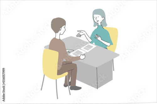 窓口で相談する男性と女性　イラスト