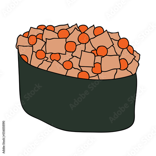 Hand drawn gunkan maki sushi clipart. Japanese traditional cuisine dishes. Asian food