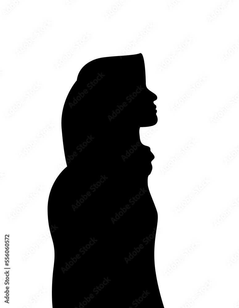 silhouette portrait of a woman in a headscarf looking up