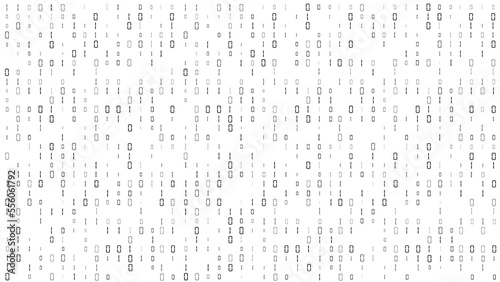 Binary code. White number pattern. Computer data. Zero and one symbols. Digital matrix backdrop. Software encryption. Coding algorithm. Security technology. Vector texture background