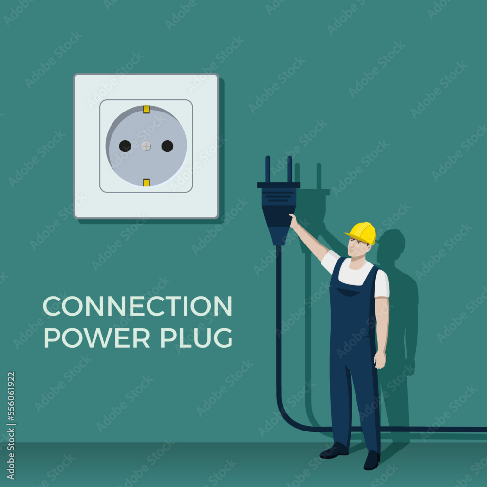 Electricity plug connection. Unplugged wire. Light socket. Electrician