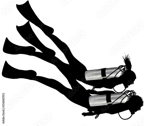 Couple scuba divers silhouette