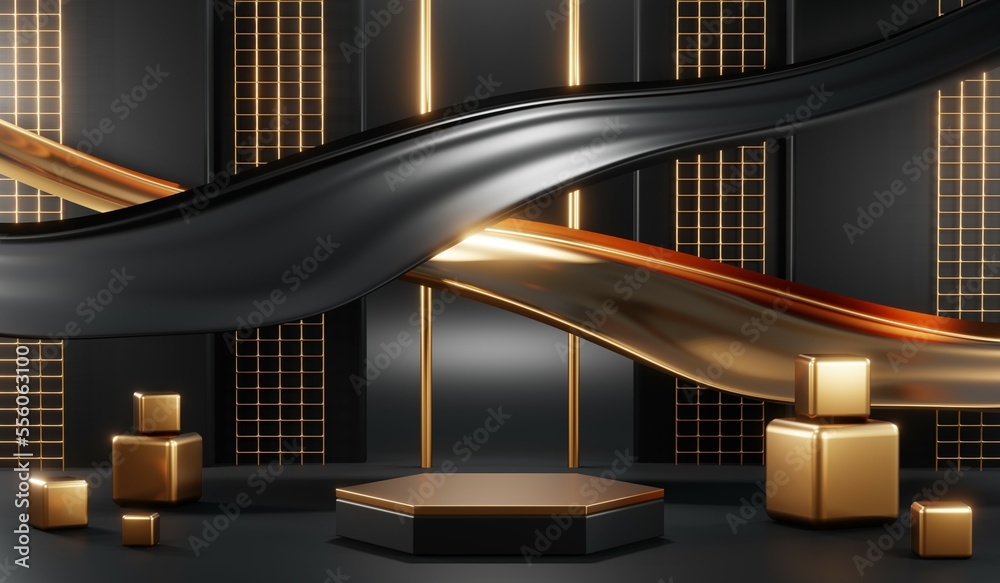 Fototapeta premium 3D rendering of blank product background for cream cosmetics Modern black podium background