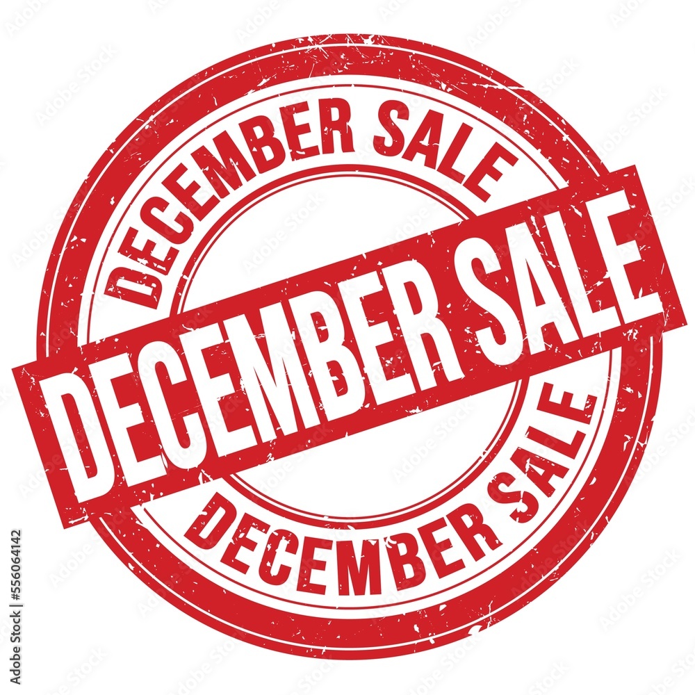 DECEMBER SALE text written on red round stamp sign DECEMBER SALE text written on red round stamp sign