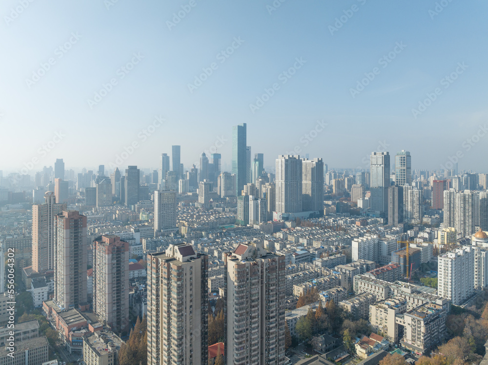 Aerial view of nanjing city in winter