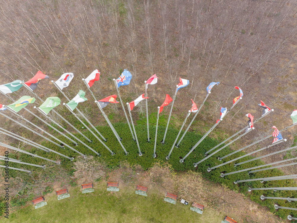 World flags on the square