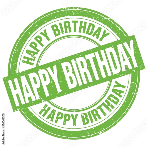 HAPPY BIRTHDAY text written on green round stamp sign