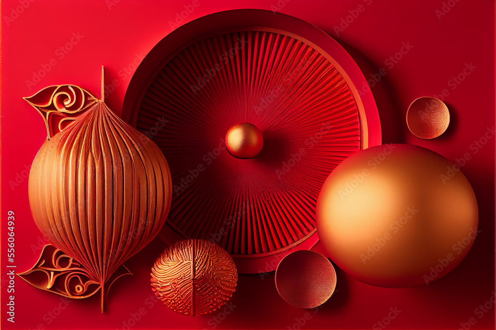 Fototapeta premium Red and Gold Background with room for Text. Generative ai