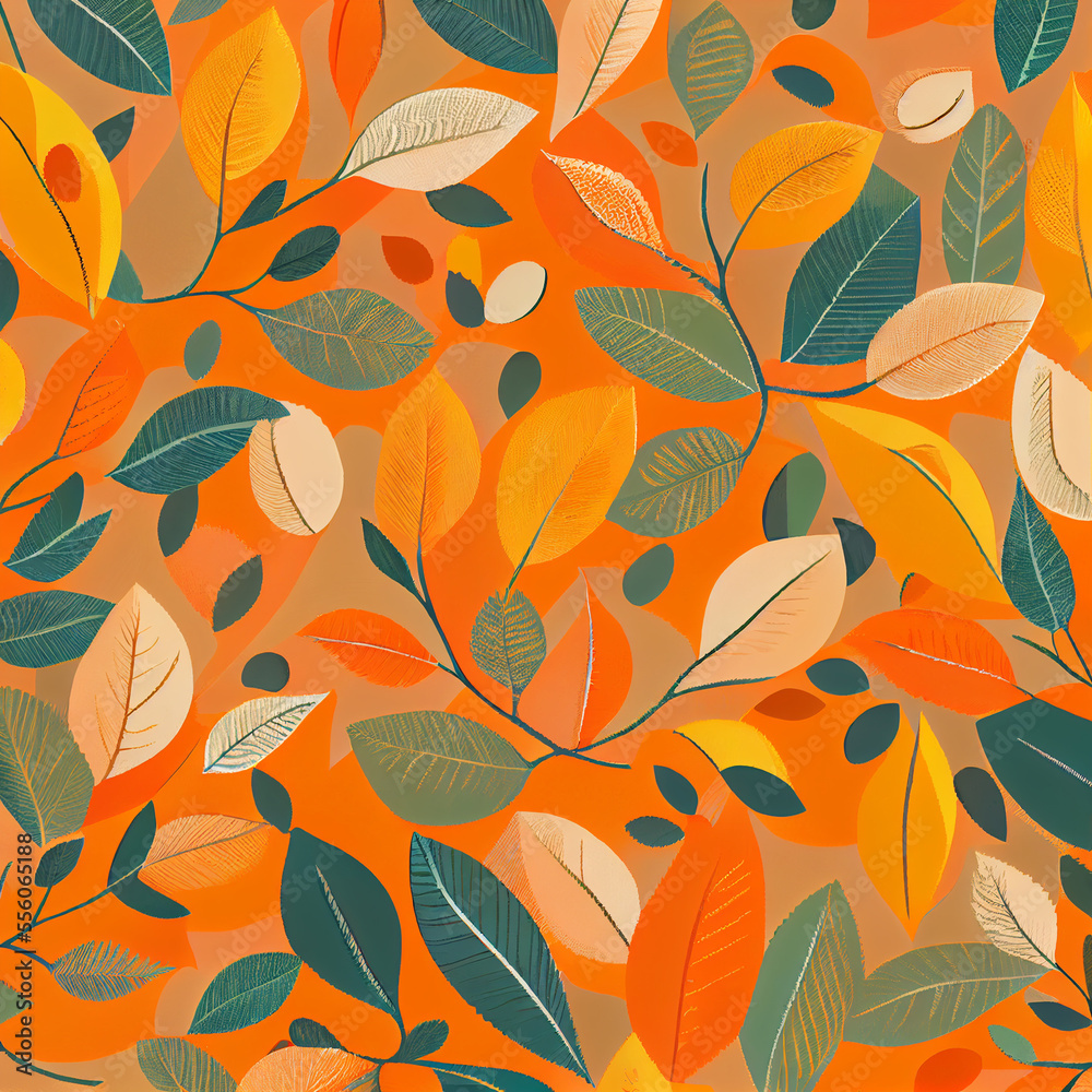 Fototapeta premium Orange and Black Simple Leafy Design. Generative ai