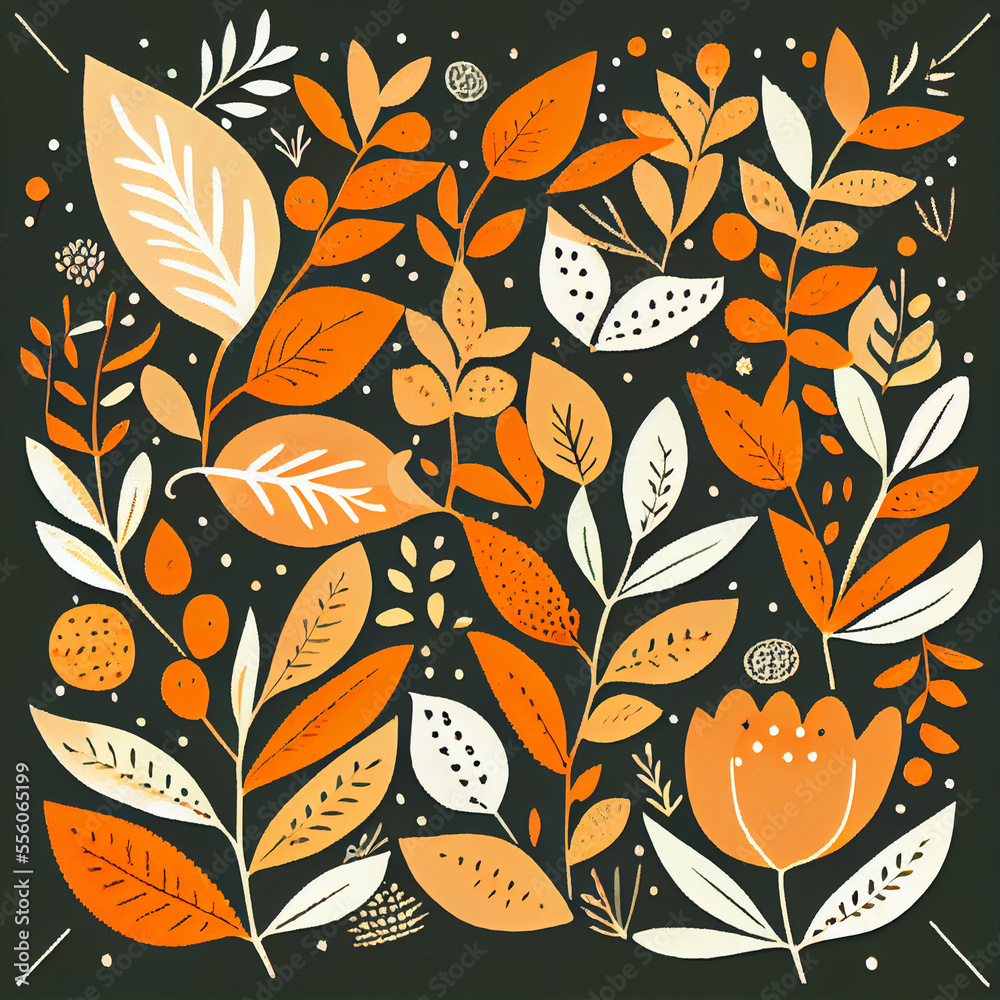 Orange and Black Simple Leafy Design. Generative ai Orange and Black Simple Leafy Design. Generative ai