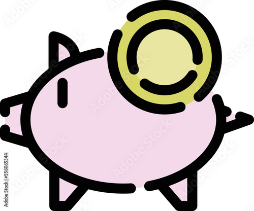 カラー点線アイコン　豚の貯金箱