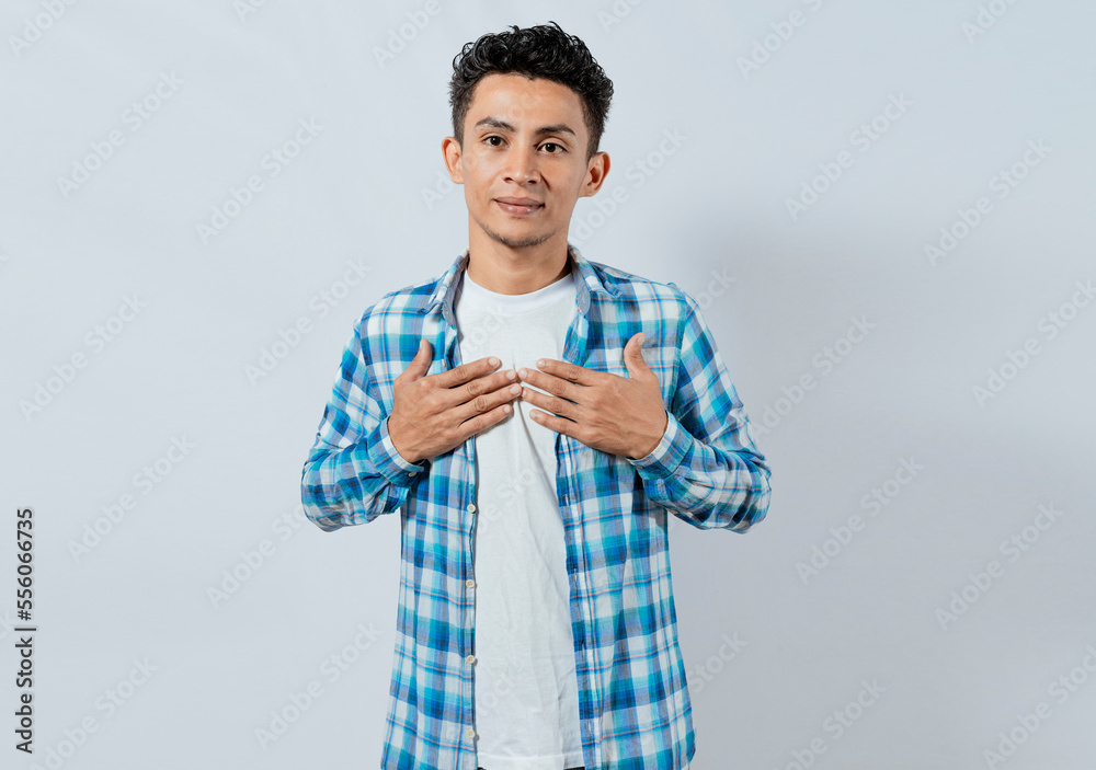 Person gesturing the word HAPPINESS in sign language, Interpreter man gesturing the word HAPPINESS in sign language. Young man gesturing THANKFUL in sign language Person gesturing the word HAPPINESS in sign language, Interpreter man gesturing the word HAPPINESS in sign language. Young man gesturing THANKFUL in sign language