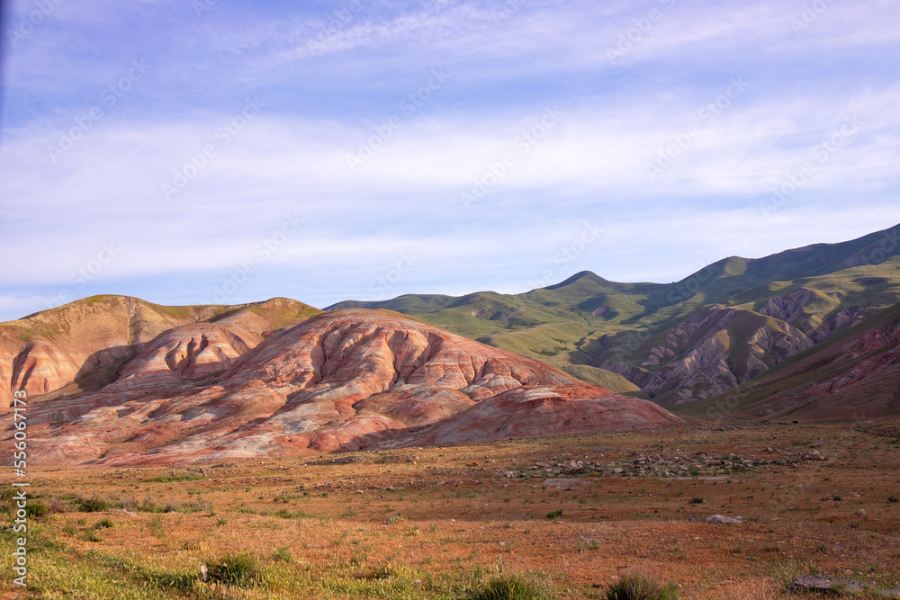 Mountains with red stripes. Khizi region. Azerbaijan. Mountains with red stripes. Khizi region. Azerbaijan.