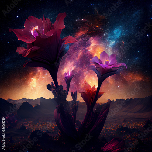 A Illustration of a night Flower of a Magic Background. photo