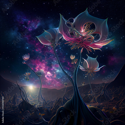 A Illustration of a night Flower of a Magic Background. photo