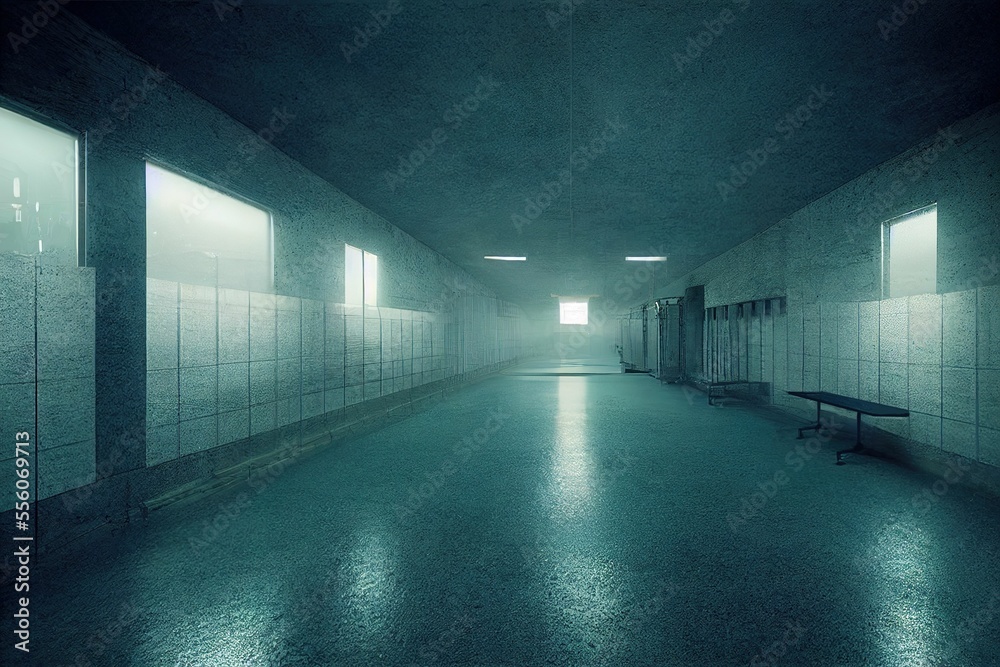 Fototapeta premium Long, empty hospital corridor ,made with Generative AI