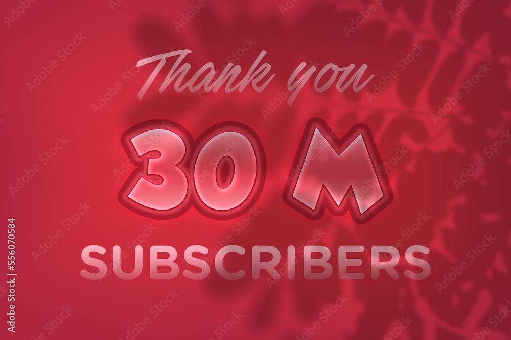30 Million  subscribers celebration greeting banner with Red Embossed Design
