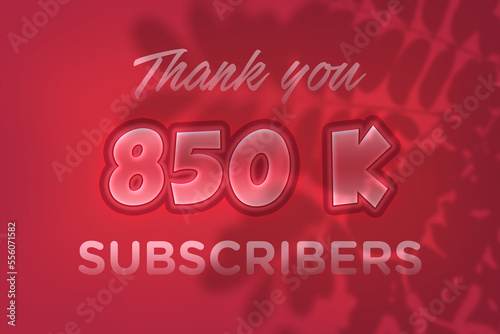 850 K subscribers celebration greeting banner with Red Embossed Design