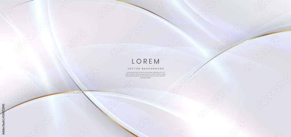 Naklejka premium Abstract white background light blue shape with gold lines curved wavy with copy space for text. Luxury style template design.