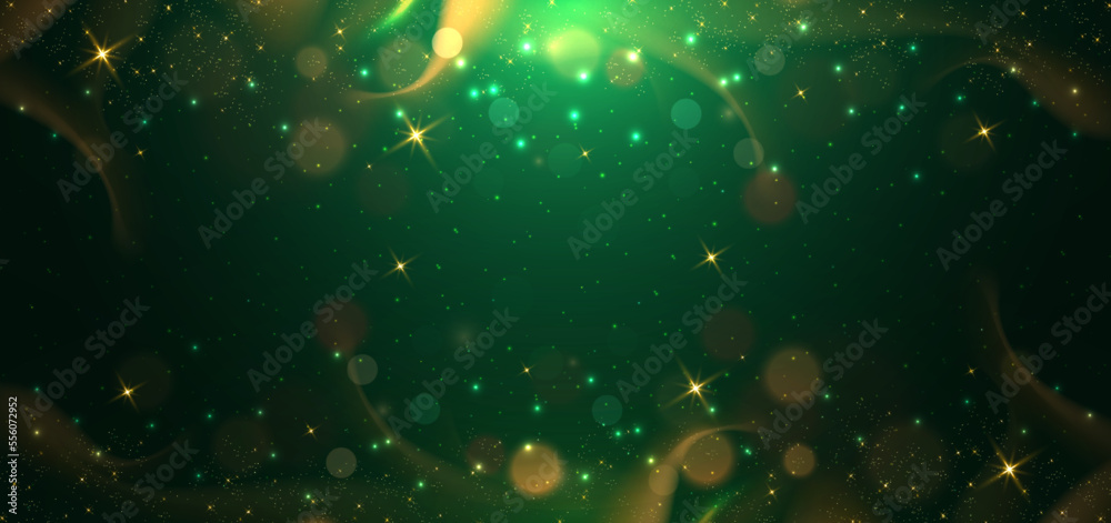 Abstract elegant bokeh on dark green background with lighting effect and sparkle for celebration chistmas.