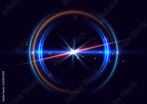 Blue circle frame luxury on dark blue background with flame lighting effect and sparkle.