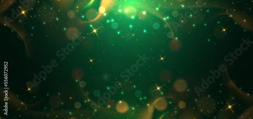Abstract elegant bokeh on dark green background with lighting effect and sparkle for celebration chistmas.