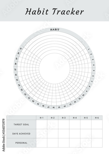 Creative Habit tracker is empty. Bullet magazine template. Monthly planner. Vector illustration. Organizer for printing, diary, planner for important purposes. Bullet journal.