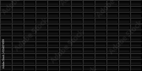 Black metro tiles seamless background. Subway brick horizontal pattern for kitchen, bathroom or outdoor architecture vector illustration. Glossy building interior design tiled material
