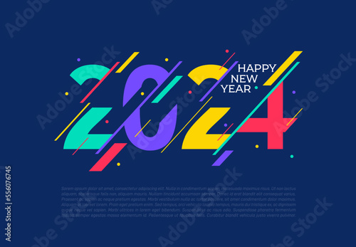 2024 Happy New Year logo trend design. 2024 colored number design template. 2024 typography symbol Happy New Year. Vector illustration with labels trendy and fashionable colors.