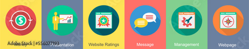 A set of 6 SEO icons as money, presentation, website ratings