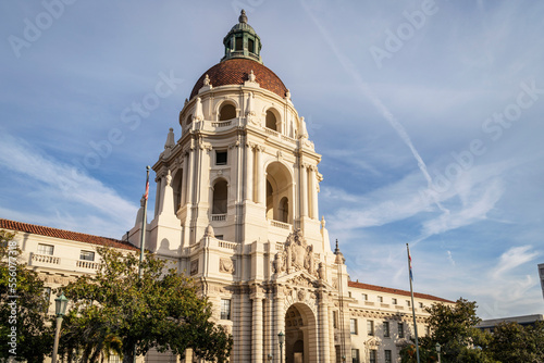 The front facade of city hall in Pasadena, California