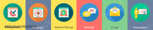 A set of 6 SEO icons as management, webpage, website ratings