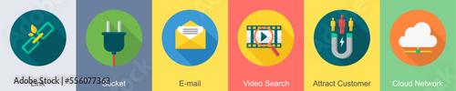 A set of 6 SEO icons as link, socket, email