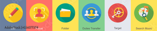 A set of 6 SEO icons as edit, focus, folder